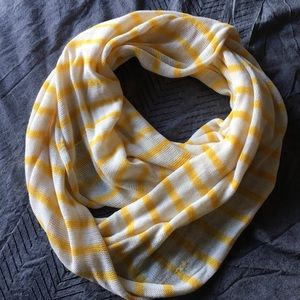 White and yellow striped infinity scarf